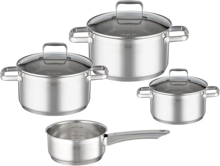 RÖSLE CHARM Topf-Set 4-tlg., hochwertiges Universaltopfset mit 3 Kochtöpfen und 1 Stielkasserolle, E