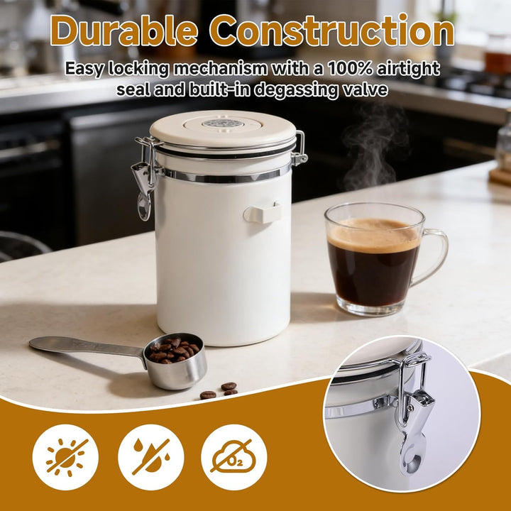 Luftdichte 304 Edelstahl Kaffeedose, 1,8 L Kaffeedose Luftdicht mit Datumsverfolgung und Edelstahllö