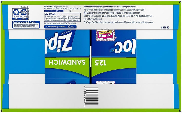 Ziploc Easy Open Tabs Sandwich Bags 125 Count (Pack of 4) 500 Sandwich Bags, 500 Sandwich Bags
