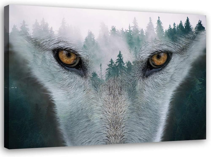 Feeby Vlies Leinwandbild Wolfsaugen 120x80 cm Druckbild Wandbild Wanddekoration Deko Wand Aesthetic