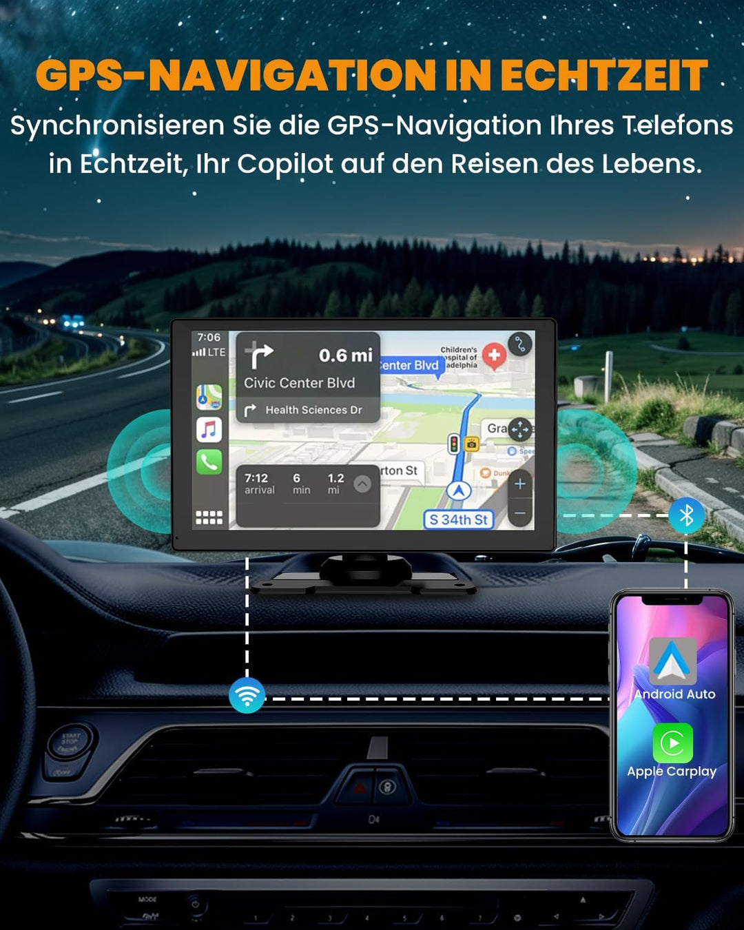 Carplay Display, 9" Apple carplay, Android Auto Display mit 1080P HD Rückfahrkamera & Frontkamera, G