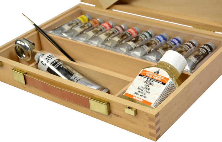 MAIMERI CLASSICO - Ölfarben-Set mit 10 x 20 ml Aluminiumtuben inkl. Zubehör im Malkasten Set 10 x 20
