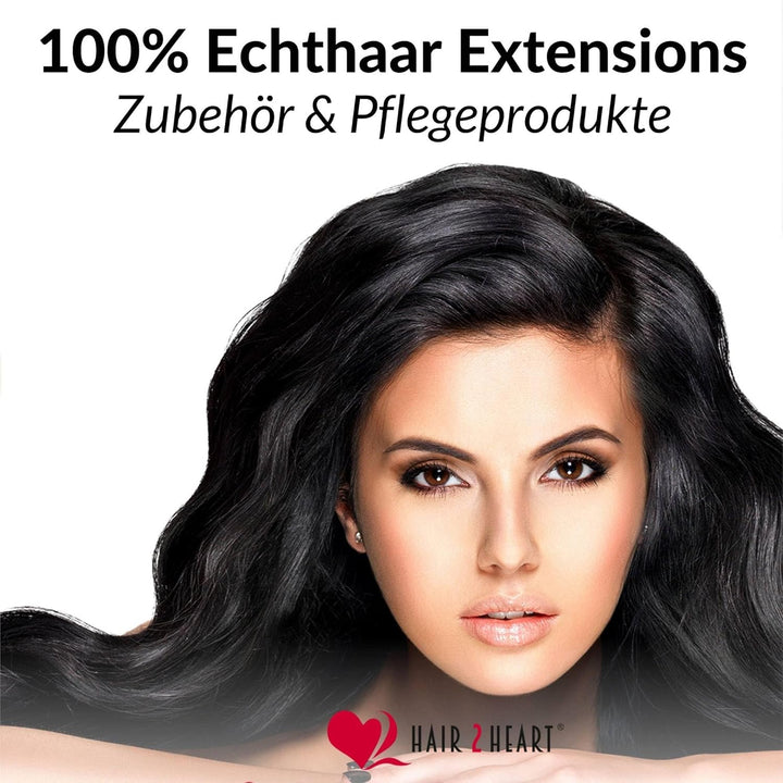 hair2heart Microring Extensions Echthaar glatt - 25 Strähnen 1g 60cm 2/0 schwarz 60cm 25 Strähnen #1