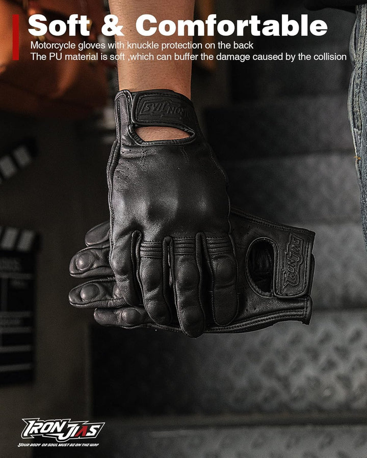 Grapelet Motorradhandschuhe aus Leder, Touchscreen-Motorradhandschuhe mit Knöchelschutz aus PU-Mater
