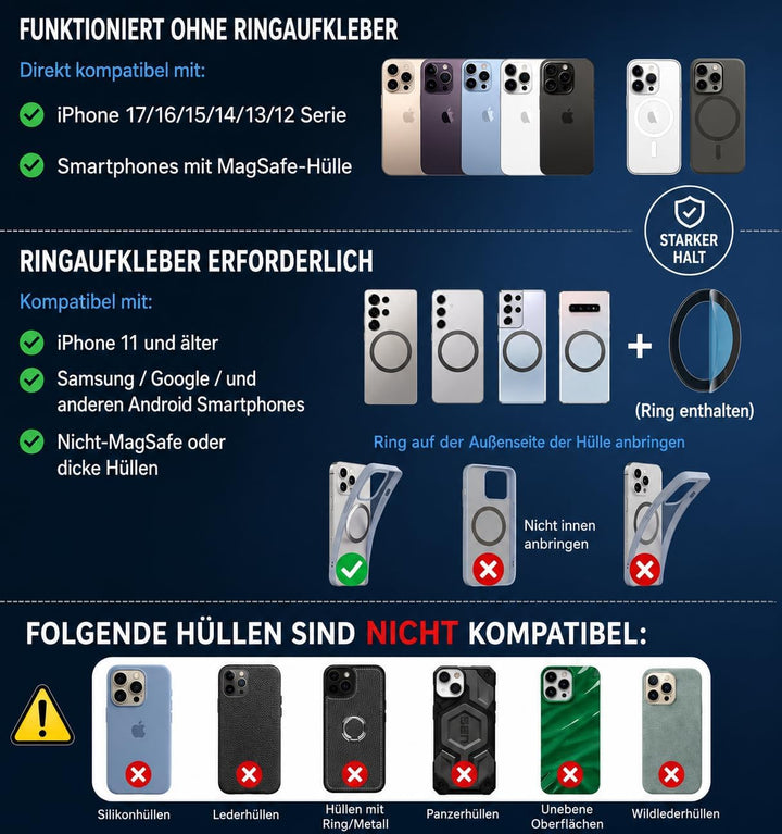 Telvesse 2026 Vakuum-Magnet Handyhalterung mit starker Saugkraft, klappbar & 360° verstellbar – Magn