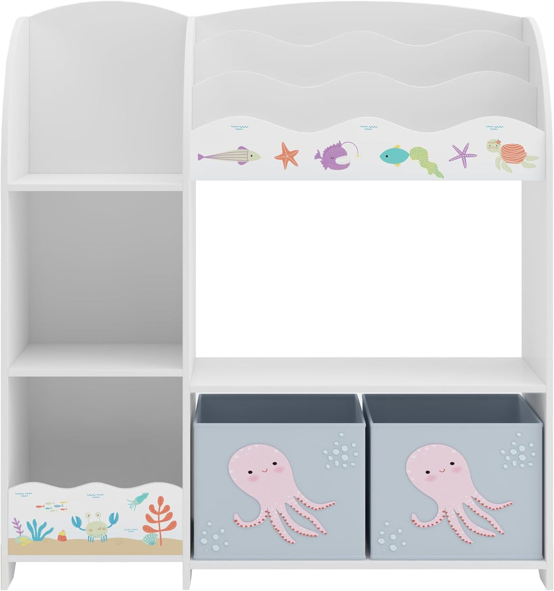 [en.casa] Kinderregal Lysekil Bücherregal für Kinder mit 2 Aufbewahrungsboxen Spielzeugregal 100 x 9