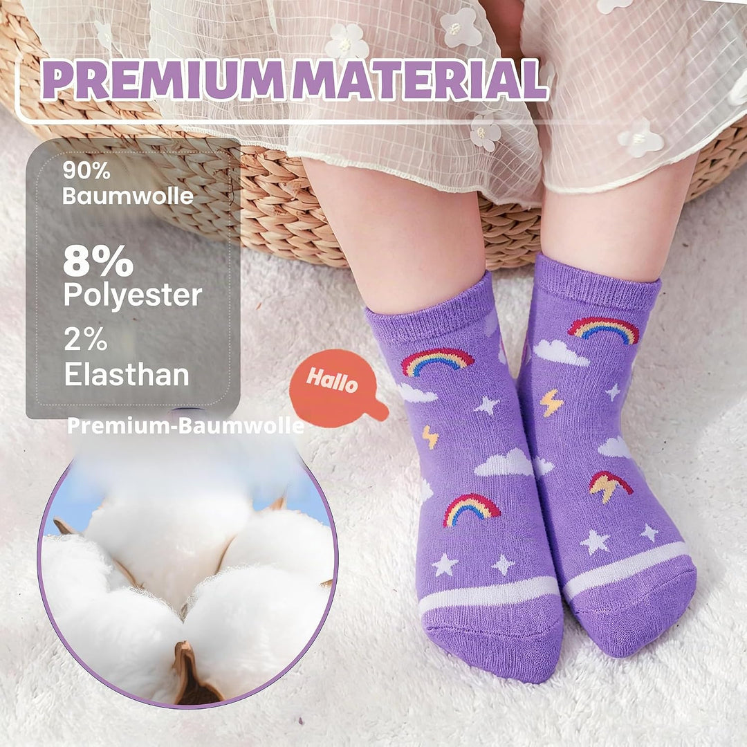 ANTSANG 12 Paare Stoppersocken Kinder Baby Mädchen Socken Anti Rutsch / Rutschfeste Socken Baumwolle