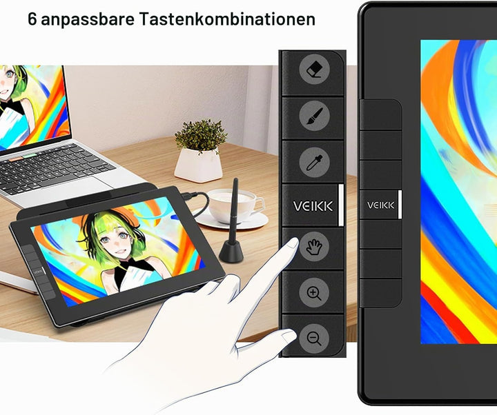 Grafiktablett mit Display • VEIKK VK1200 1,6 Zoll Zeichentablett mit Display • 6 Shortcut-Tasten und