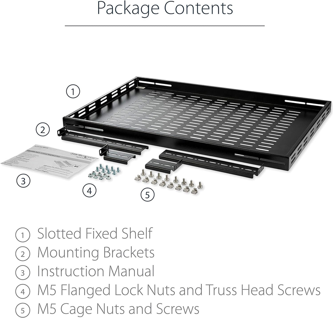 StarTech.com 1 HE Verstellbares perforiertes Server Rack Mount Ablagefach - 80kg - 49 bis 97 cm Eins