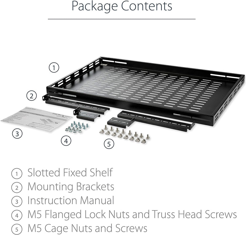 StarTech.com 1 HE Verstellbares perforiertes Server Rack Mount Ablagefach - 80kg - 49 bis 97 cm Eins