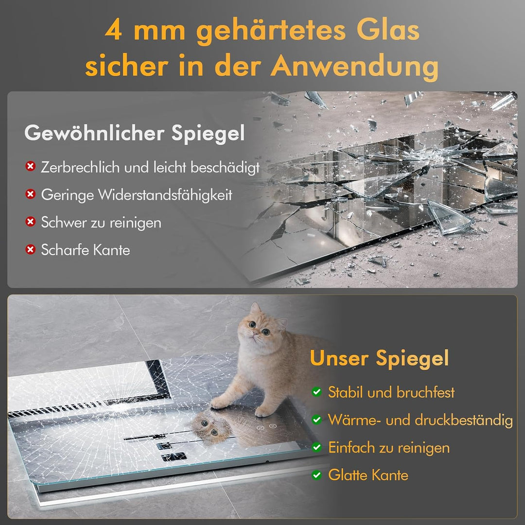 Badspiegel mit Beleuchtung, 100x60cm LED Spiegel mit Licht, 3 Lichtfarben, Dimmbar, Speicherfunktion