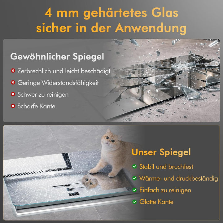 Badspiegel mit Beleuchtung, 100x60cm LED Spiegel mit Licht, 3 Lichtfarben, Dimmbar, Speicherfunktion