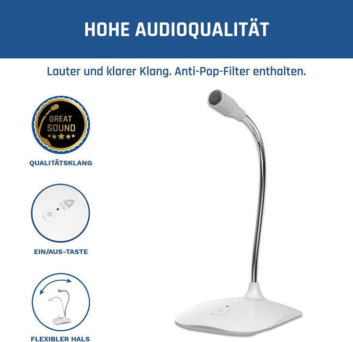 KLIM Talk USB - Standmikrofon PC und Mac - Kompatibel mit jedem Computer - Professionelles USB Mikro