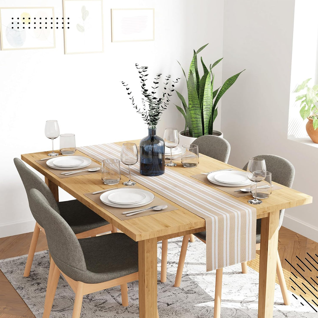 Encasa Speiseset (4 Placemats in + 1 Tischläufer) | Franca Beige | Gerippte Baumwolle | Über 20 Mode