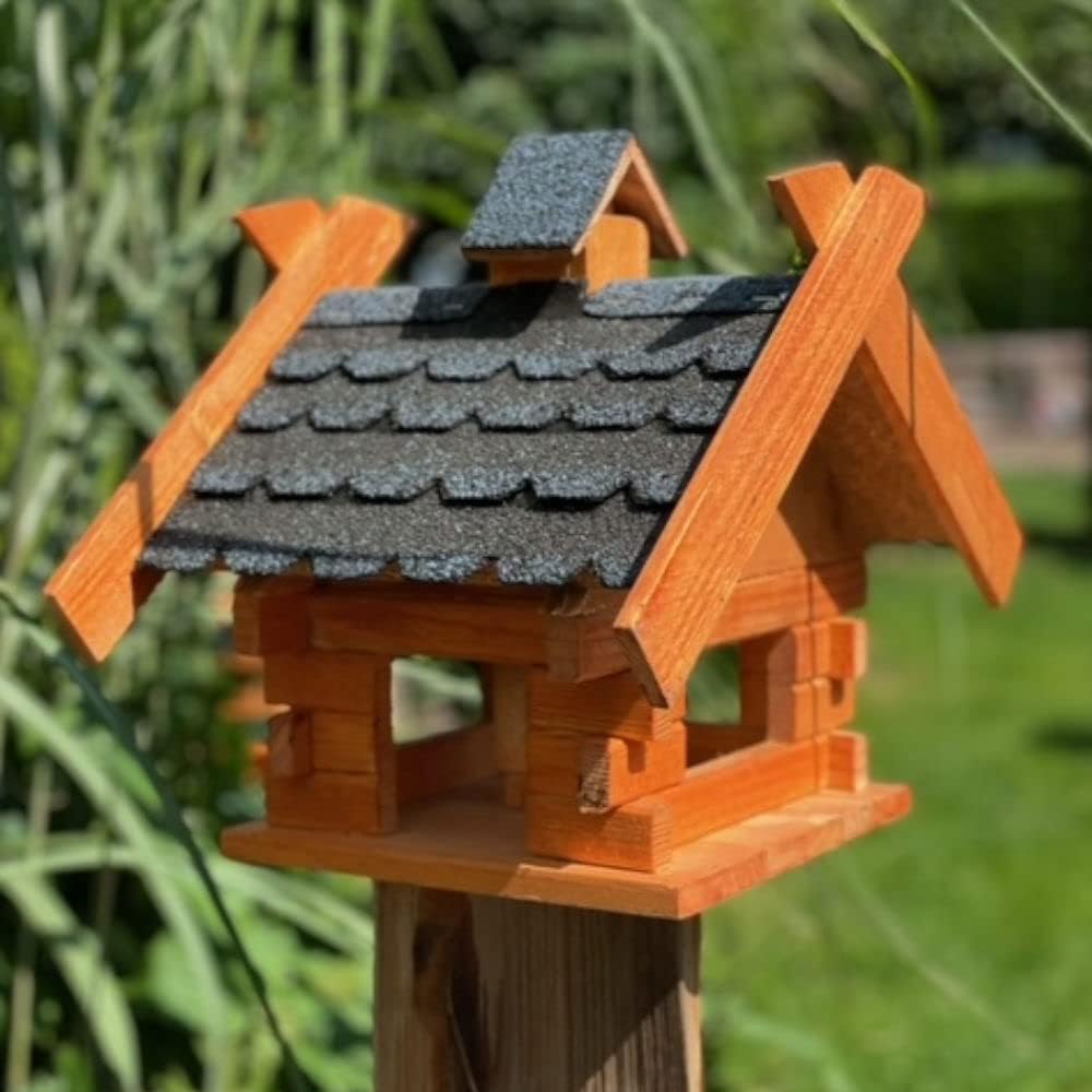Rechteckiges Vogelhaus M - XL wetterfest aus Holz Vogel Futterstelle Haus mit und ohne Ständer (Grös
