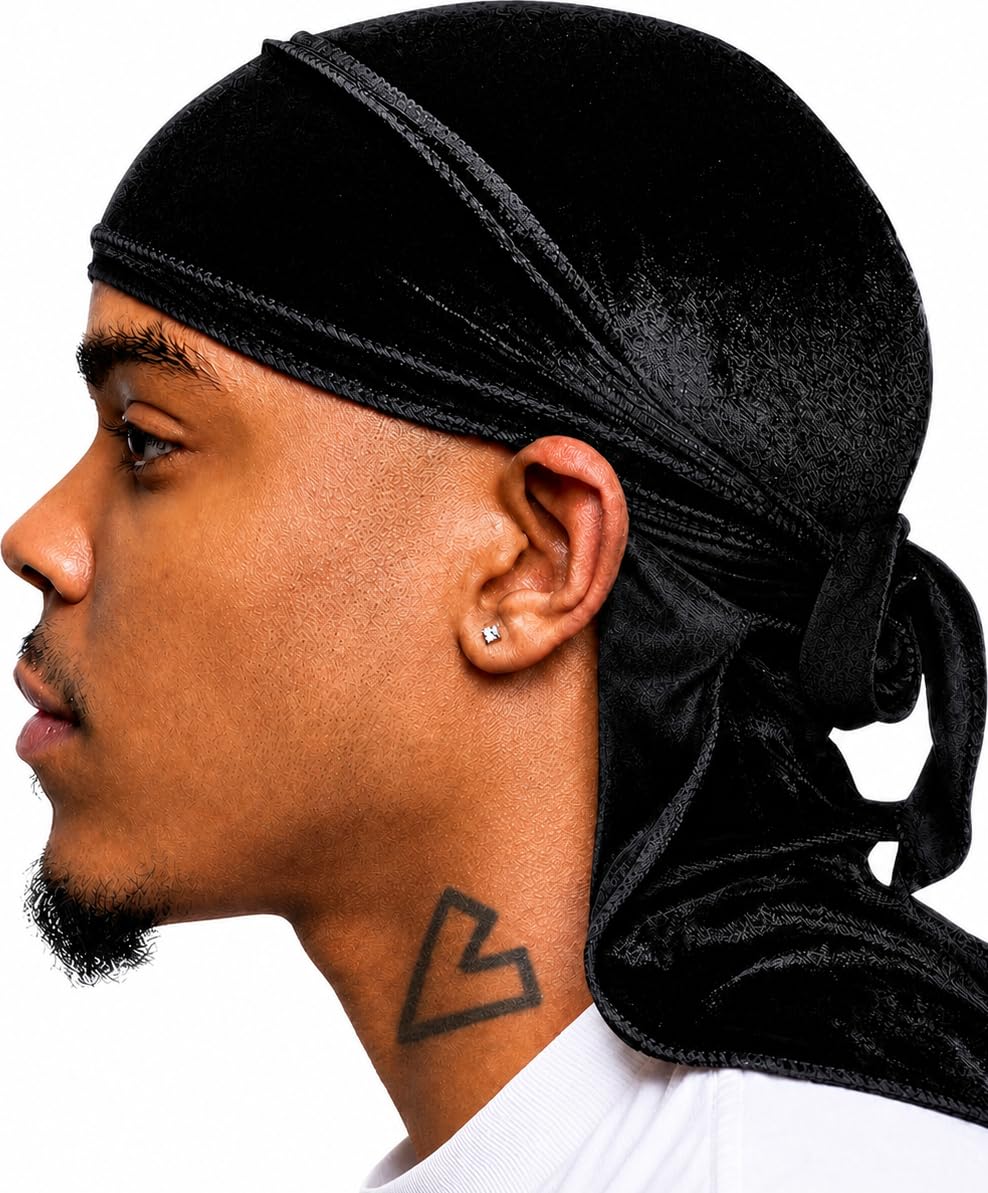 Veeta Superior Velvet Durag – Weiche Samt-Durags für Männer und Frauen, Lange, doppelt breite Träger
