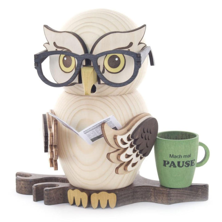 Drechslerei Kuhnert - Rauchfigur/Räucherfigur - Eule mit Brille aus Massivholz - ca. 15 cm - Made in