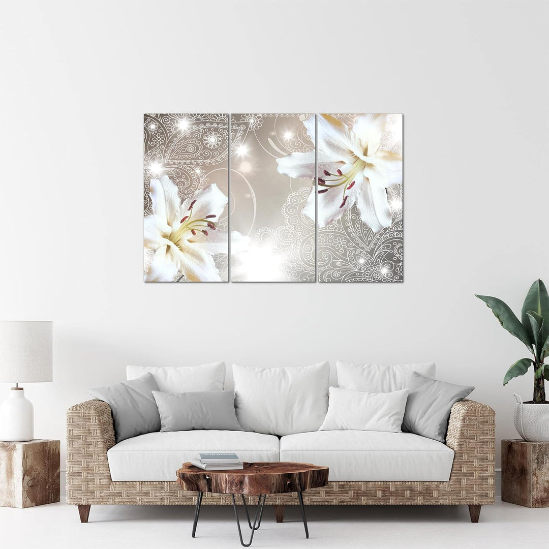 Runa Art Wandbilder Blumen Lilien Bild XXL Wohnzimmer Schlafzimmer Beige Abstrakt 120 x 80 cm 3 Teil