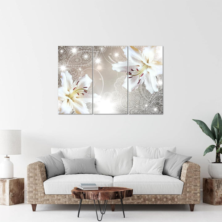 Runa Art Wandbilder Blumen Lilien Bild XXL Wohnzimmer Schlafzimmer Beige Abstrakt 120 x 80 cm 3 Teil