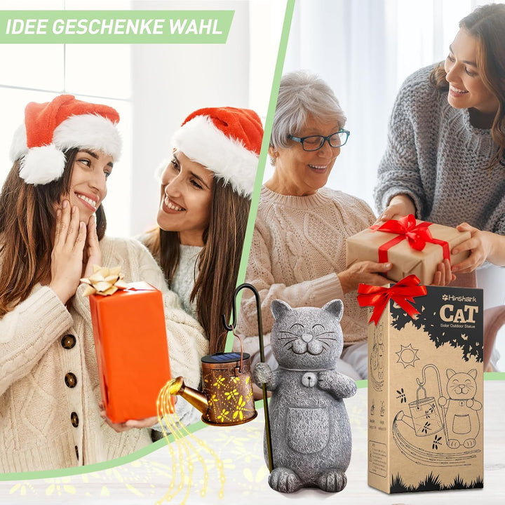 Hinshark Geschenke für Frauen Mama, LED Deko Katze Gartenstatuen, Geschenke für Frauen Weihnachten,
