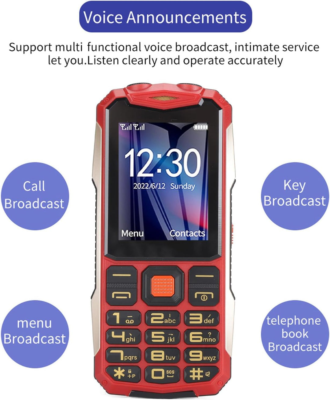 Senioren-Handy, 2,6 Zoll, 4800 MAh, SOS-Alarm, Vibration, BT-Kamera-Recorder, Musik-Player mit Klare