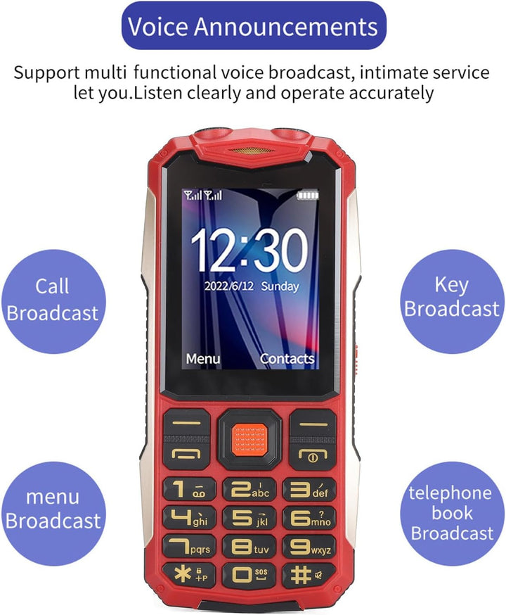 Senioren-Handy, 2,6 Zoll, 4800 MAh, SOS-Alarm, Vibration, BT-Kamera-Recorder, Musik-Player mit Klare