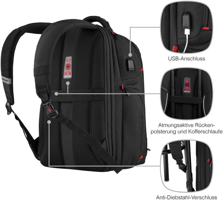 WENGER PlayerOne Gaming Laptop-Rucksack, Notebook bis 17 Zoll, Tablet bis 12 Zoll, Organizer, 29 l,