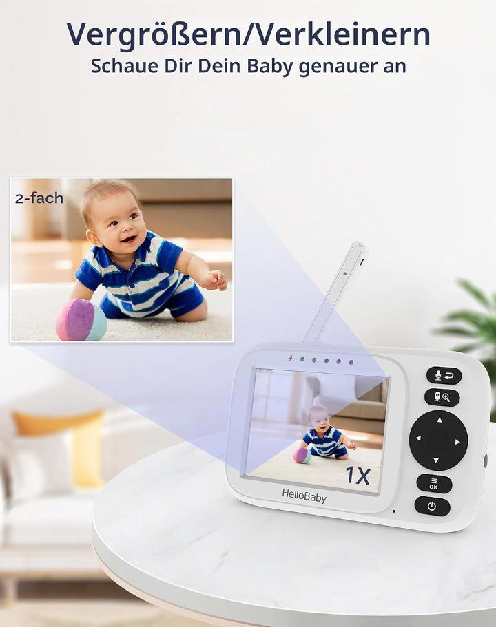 HelloBaby Babyphone mit 2 Kameras ohne WLAN, 3,2 Zoll Bildschirm