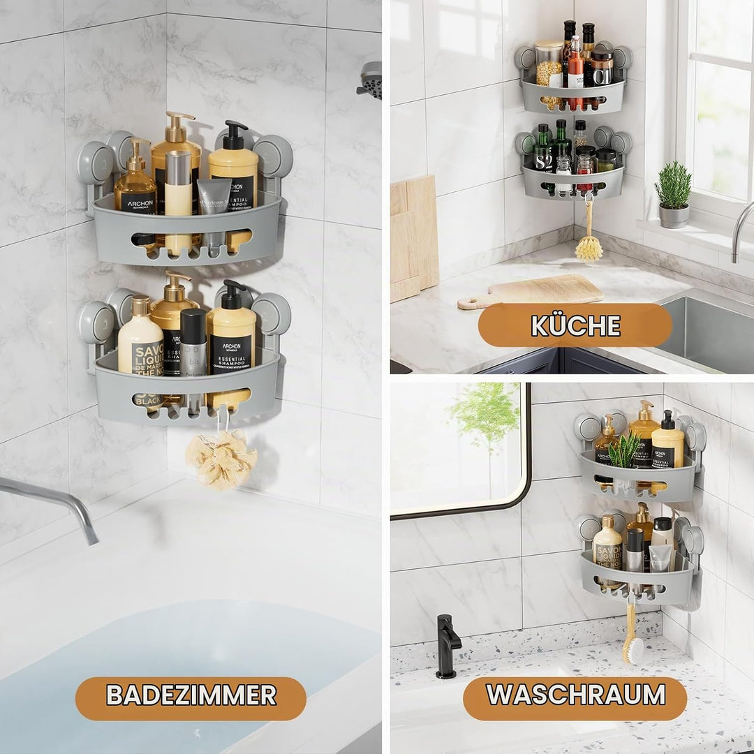 LEVERLOC Duschablage Ohne Bohren Ecke Saugnapf Dusche Organizer Grosse Kapazität Bad Organizer Ohne