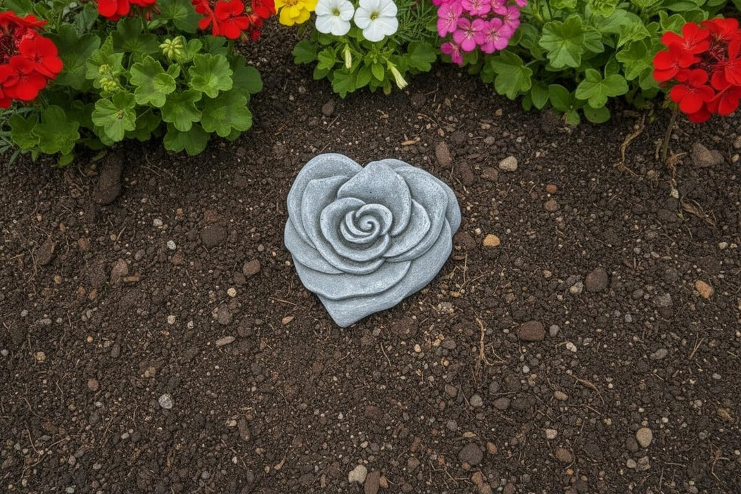 Generisch Steinfigur Rosenherz– Handgefertigte Gartendekoration aus massivem Betonguss absolut Frost