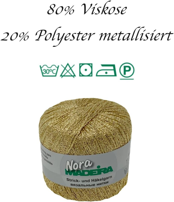 Häkelgarn Glitzergarn Strickgarn metallisiertes Haekelgarn Madeira Nora 5x25g Farbe 324 gold, 324 go