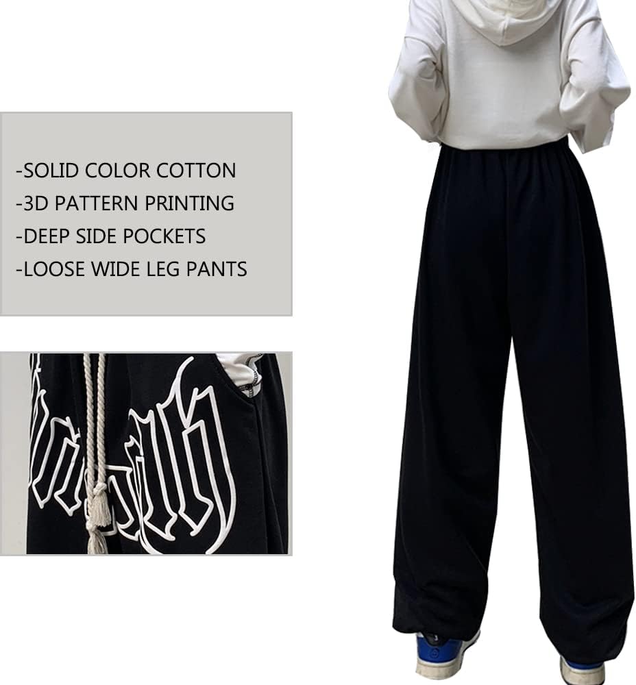 Hewlshawn Damen Hosen Gothic Y2k Cargo Baggy Jogger Sporthose Baumwolle Aesthetic Vintage Kordelzug