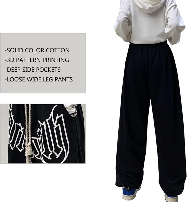 Hewlshawn Damen Hosen Gothic Y2k Cargo Baggy Jogger Sporthose Baumwolle Aesthetic Vintage Kordelzug