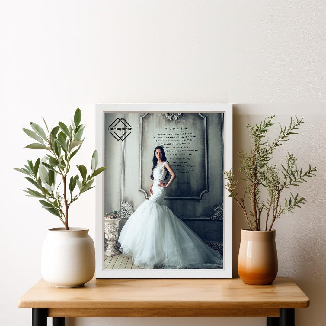 rahmengalerie24 Bilderrahmen 34x96 cm New New Elegance Rahmen weiss Silber Holz Acrylglas ohne Passe