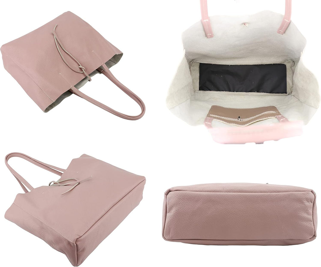 SH Leder ® Damen Echt Rindleder Shopper in Querformat mit Innentasche in vielen Farben Schultertasch