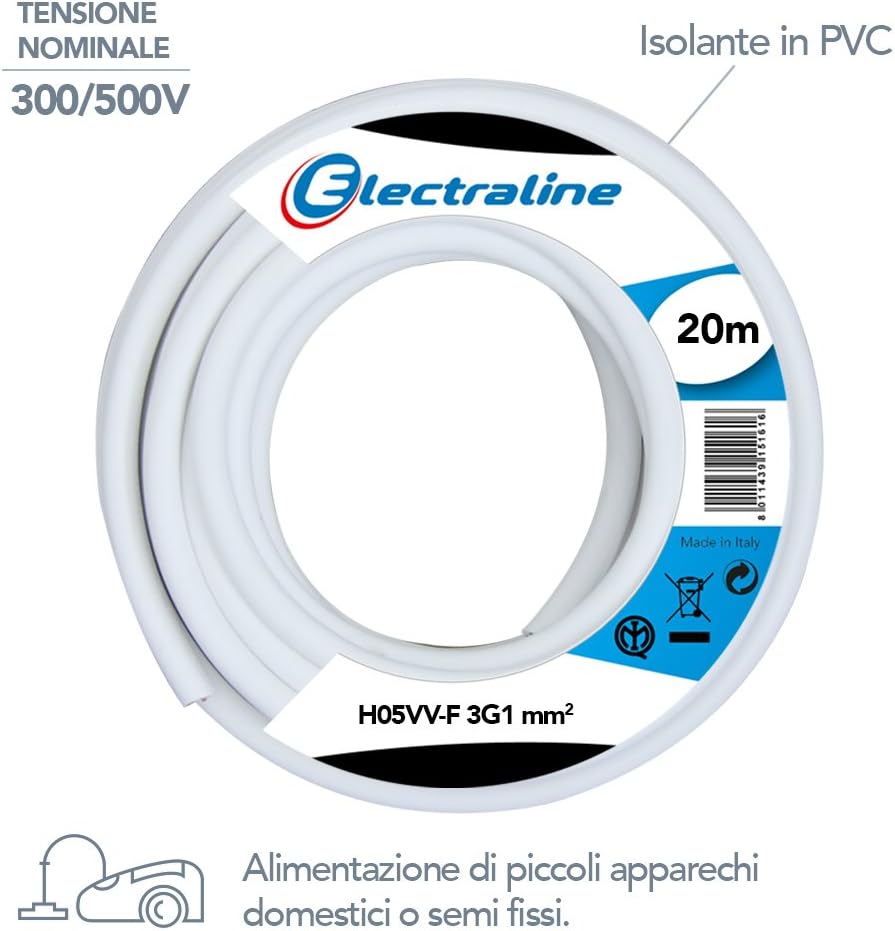 Kabel H05VV-F - 3G1 mm. - 20 mt - Weiss