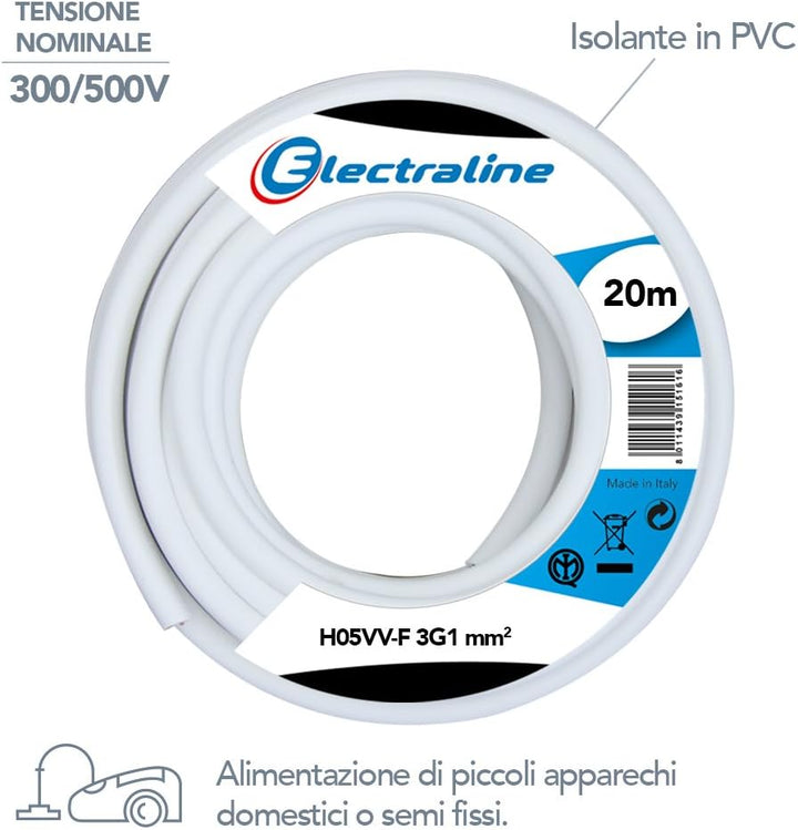 Kabel H05VV-F - 3G1 mm. - 20 mt - Weiss