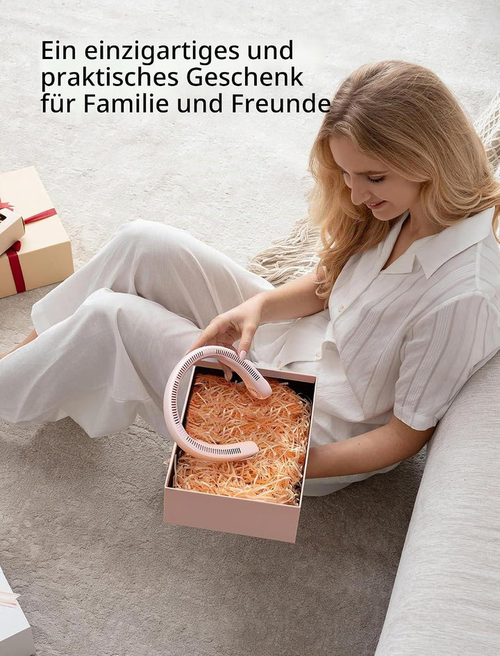 JISULIFE Tragbarer Nackenventilator, Hals-Ventilator ohne Flügel, 5 Geschwindigkeiten, 4000 mAh Batt