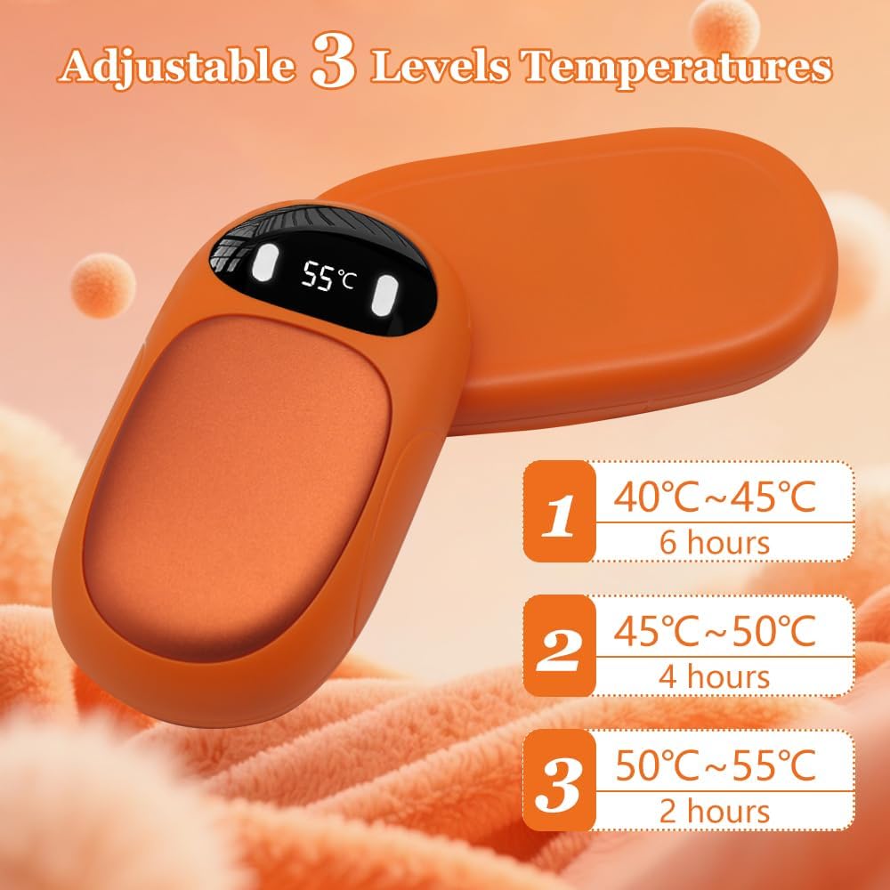 Handwärmer Elektrisch 2er Pack, 4000mAh Wiederaufladbar mit LED-Display & 3 Heizstufen, Magnetische