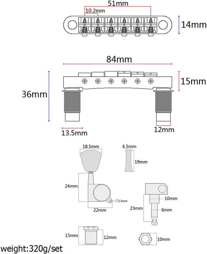 Alnicov Tune-O-Matic-Gitarrensteg und Gitarren-Stimmwirbel, Tuner-Mechaniken, Musikinstrument-Zubehö