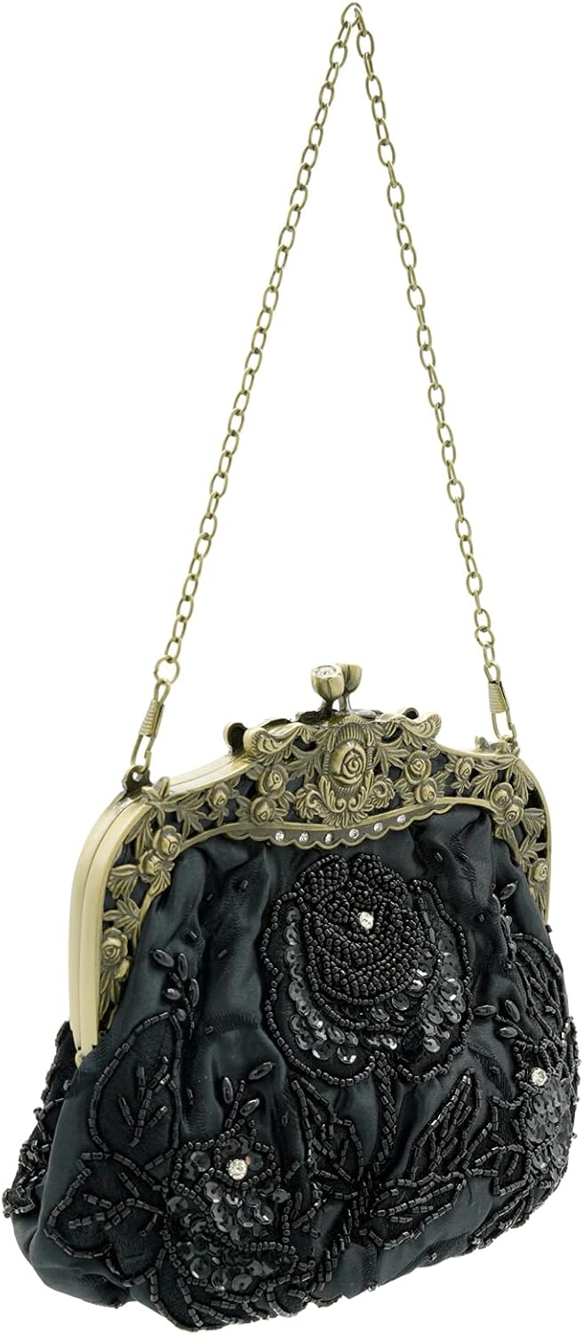 Ro Rox Margeret Retro Stickerei Abend Abschlussball Party Handtasche, Schwarz