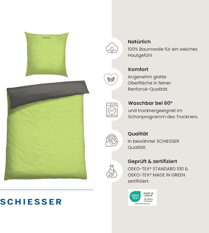 Schiesser Wende-Bettwäscheset Doubleface in angenehm glatter Renforcé Qualität, Made IN Green, Farbe