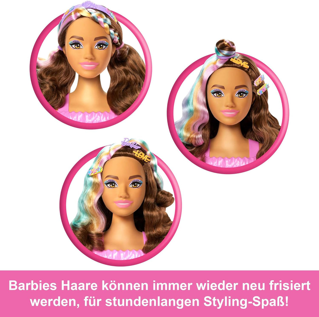 Barbie-Puppe Styling-Kopf, dunkelbraunes Haar mit mehr als 20 Styling-Zubehörteilen inklusive Stern,