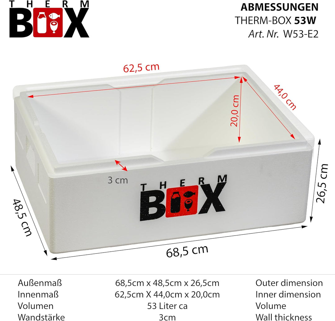 THERM BOX 53W Gärbox Styroporbox 53 Liter Innen 62,5 x 44 x 20 cm Wandstärke 3 cm Thermobox Isolierb
