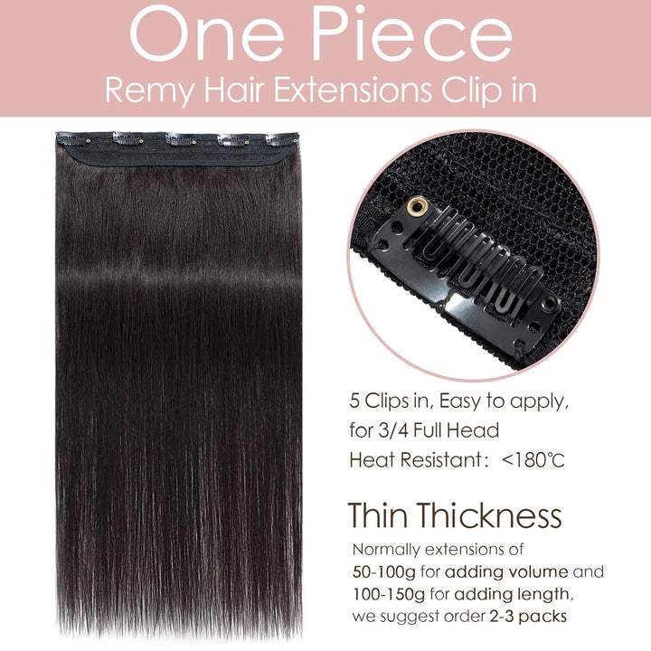 60cm Clip in Extenions Echthaar Haarteile Echthaar 1Pc 5Clips Haarteil #1B Naturschwarz Weich Natürl