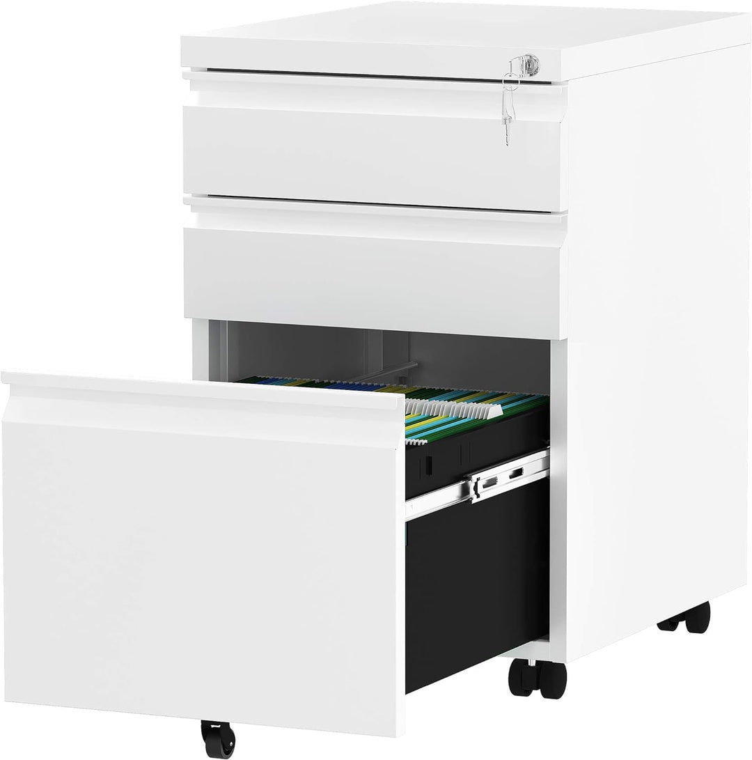 YITAHOME Mobiler Aktenschrank, Abschliessbar Rollcontainer mit 3 Schubladen für A4, Legal, Letter, M