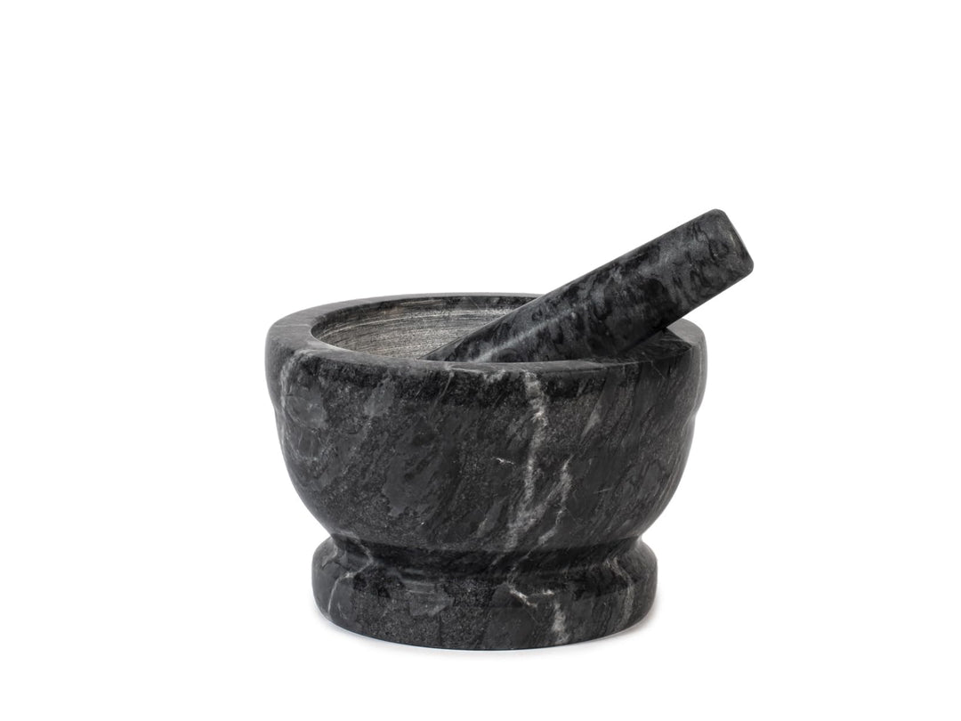 HOME 9716218 Mörser aus Marmor mit Stössel, Schwarz, 18 cm