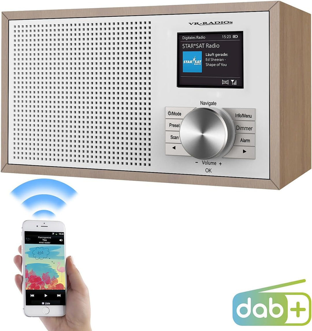 VR-Radio Digitalradio: Digitales DAB+-Radio, 2,4"/6,1-cm-Farbdisplay, Bluetooth, Holzgehäuse (Radiow