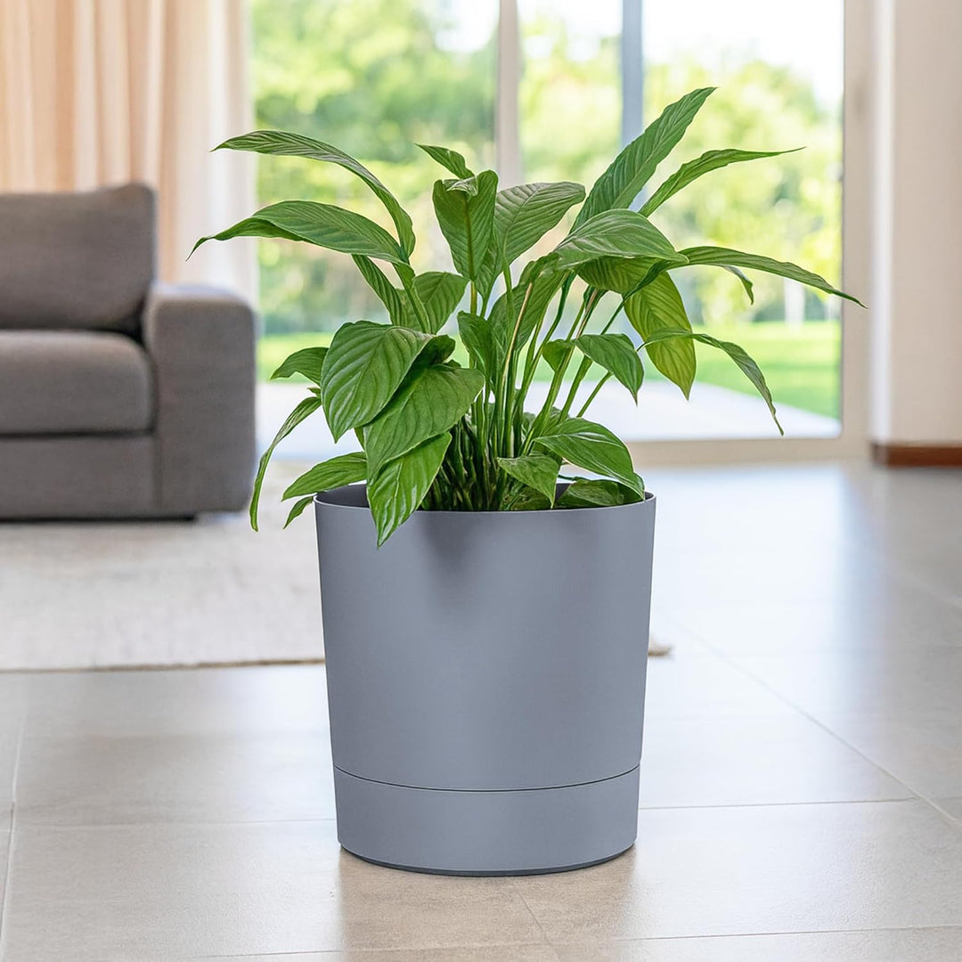 KONZEPT Blumentopf mit Untersetzer 38 cm - grosser Übertopf aus Kunststoff für Zimmerpflanzen, moder