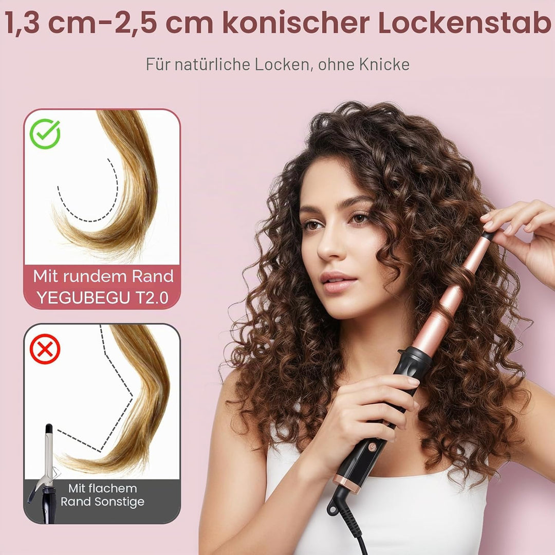 Lockenstab Kegelförmig 13-25mm, Gleichmässige Wärme Durch Keramikbeschichtung, LCD-Display mit 14 St
